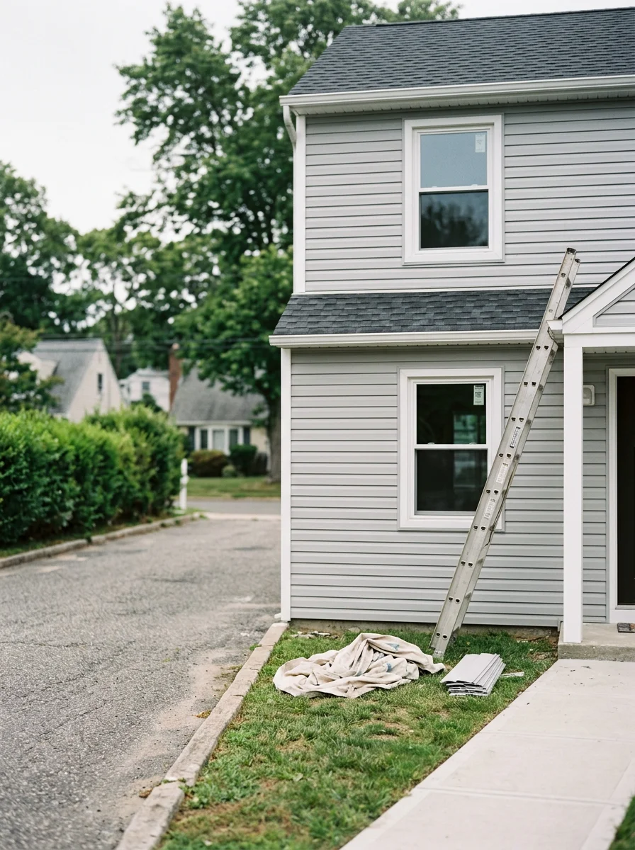 Exterior siding and window installation on a Babylon, NY residence