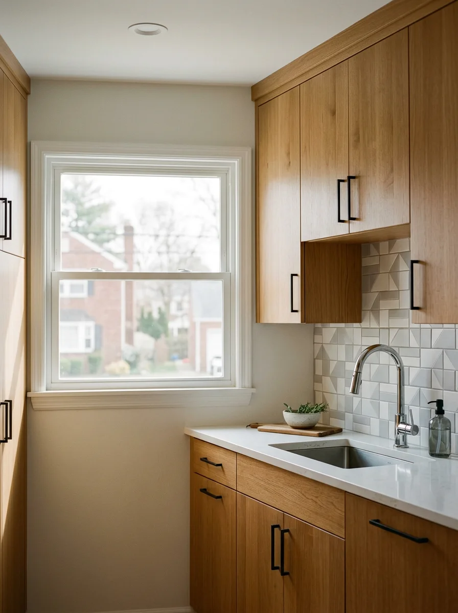 Modern kitchen remodel with custom cabinetry and tile backsplash in a Hempstead home