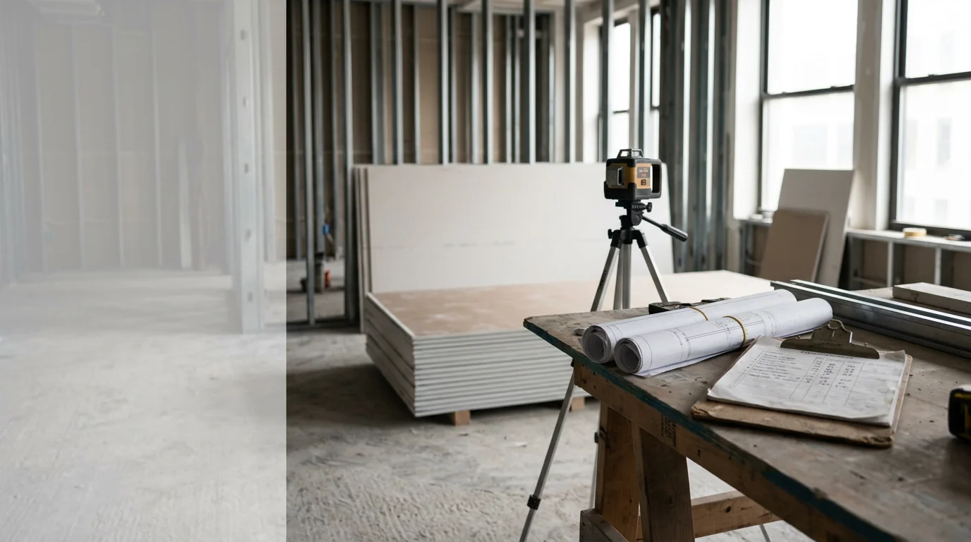 A completed commercial interior build-out showing framed walls, finished flooring, and overhead lighting in a retail or office space in the New York City metro area. The space is ready for tenant occupancy, reflecting commercial construction work typical of projects across the Five Boroughs and Long Island.